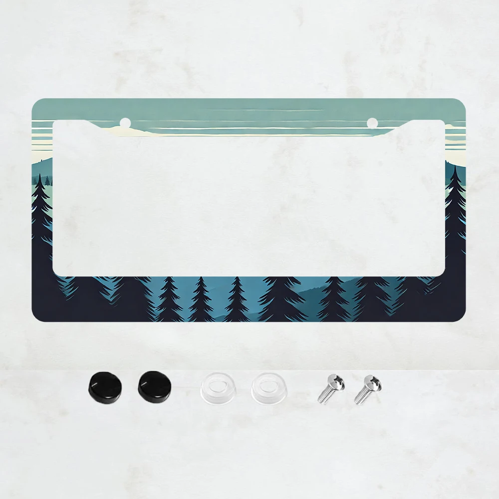

1PC Adventure forest Print Aluminum License Plate Frame - US Standard Size, Decorative Car License Plate Bracket
