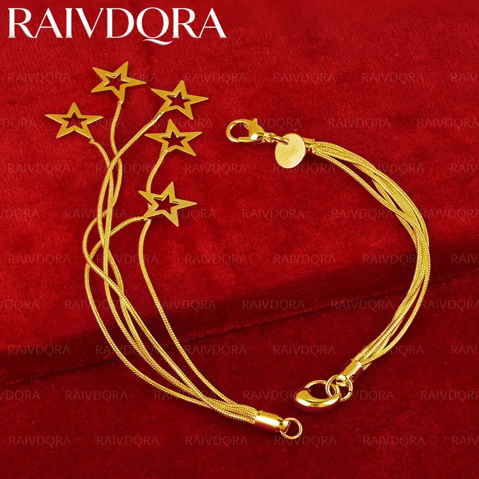 18K Gold Plated Multi Rope Chain Star Round Water Droplet Buckle Bracelet For Women Fashion Jewelry Charm Party Gift