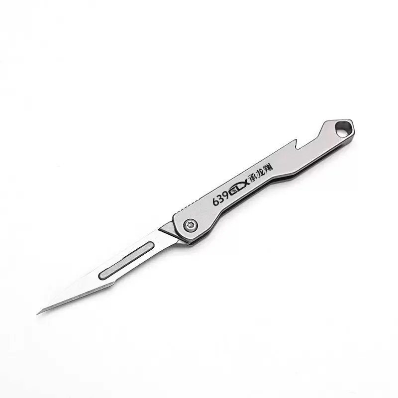 Edelstahl Schnellöffner Skalpell MINI Flaschenöffner Klappmesser Outdoor Survival Camping Tragbares EDC-Werkzeug mit Austauschbarer Klinge