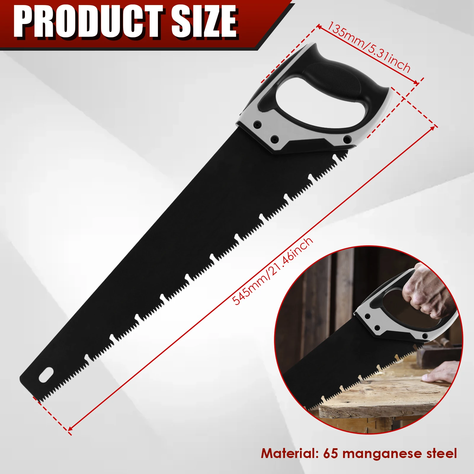 20in Hand Saw with Unique Type Chip Flutes Pruning Saw with Nonslip Handle for Cutting, Sawing, Trimming, Gardening, Woodworking