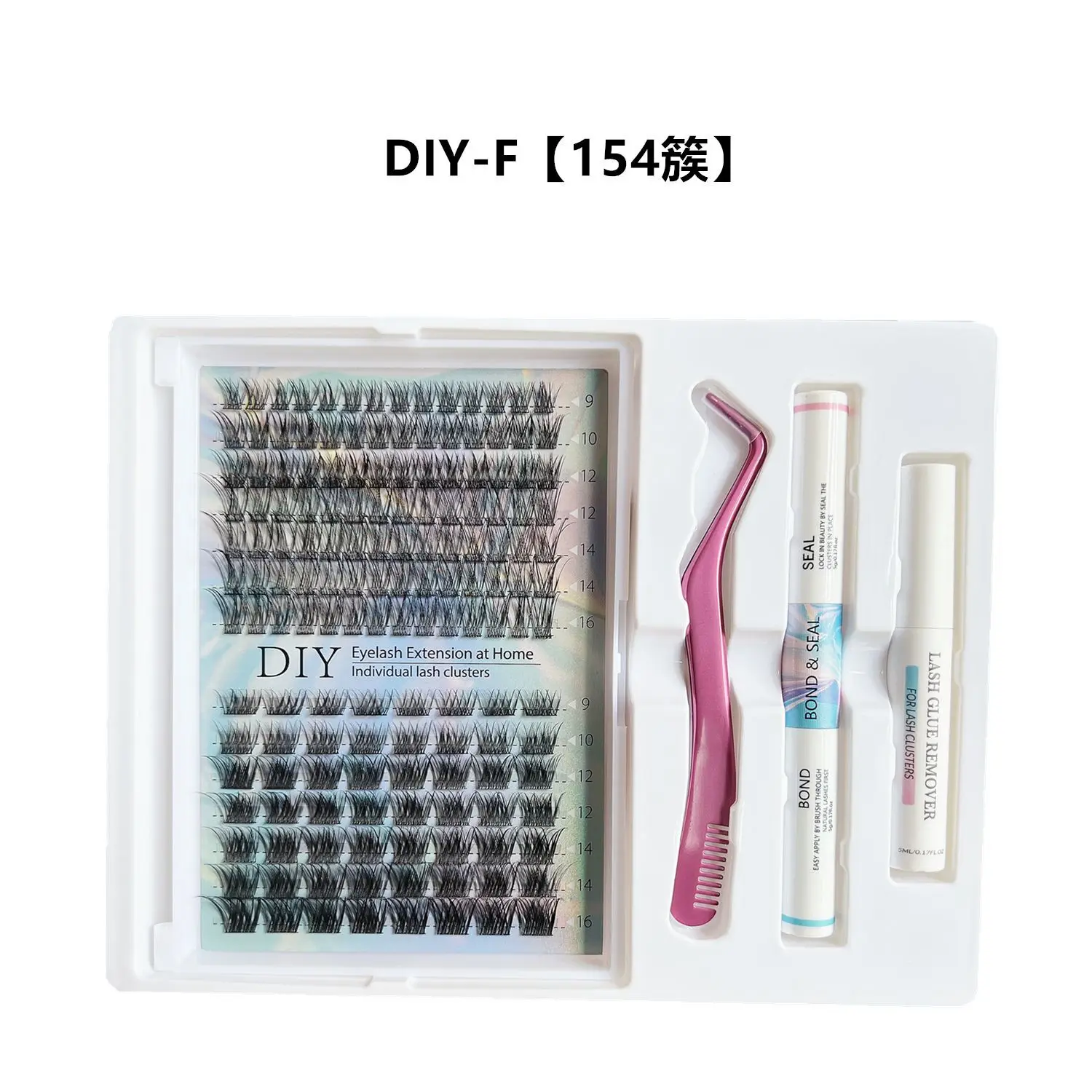 DIY Lash Extension Mix Styles Lash Clusters แต่ละกับ Bond & Seal Remover แหนบแปรงขนตาสําหรับ Self Application แต่งหน้า