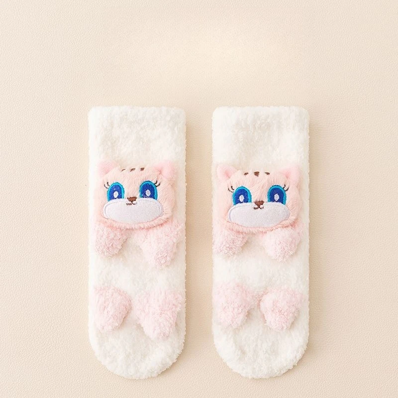 

Ультратолстые нескользящие носки-тапочки из кораллового флиса до середины икры для младенцев и детей, мягкие носки-тапочки с животным принтом, унисекс, 6 пар