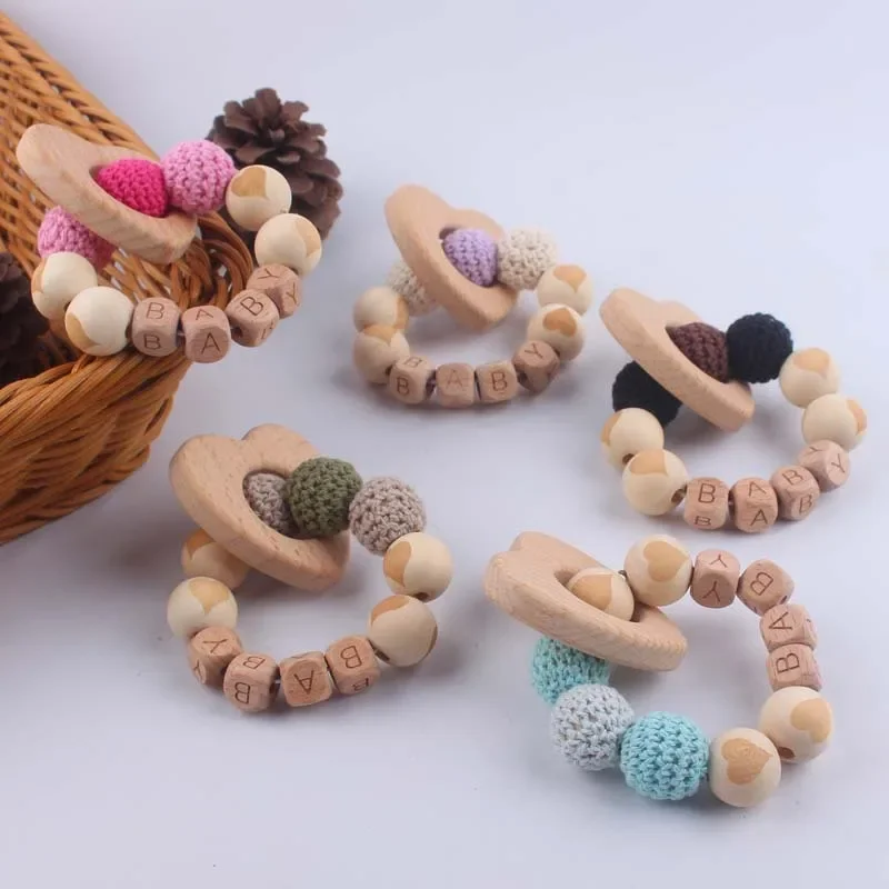 

Personalized Customized Name Baby Pacifier Clips Chains Teething Bracelet Toy DIY Beech Wood Silicone Beads Dummy Nipple Holder