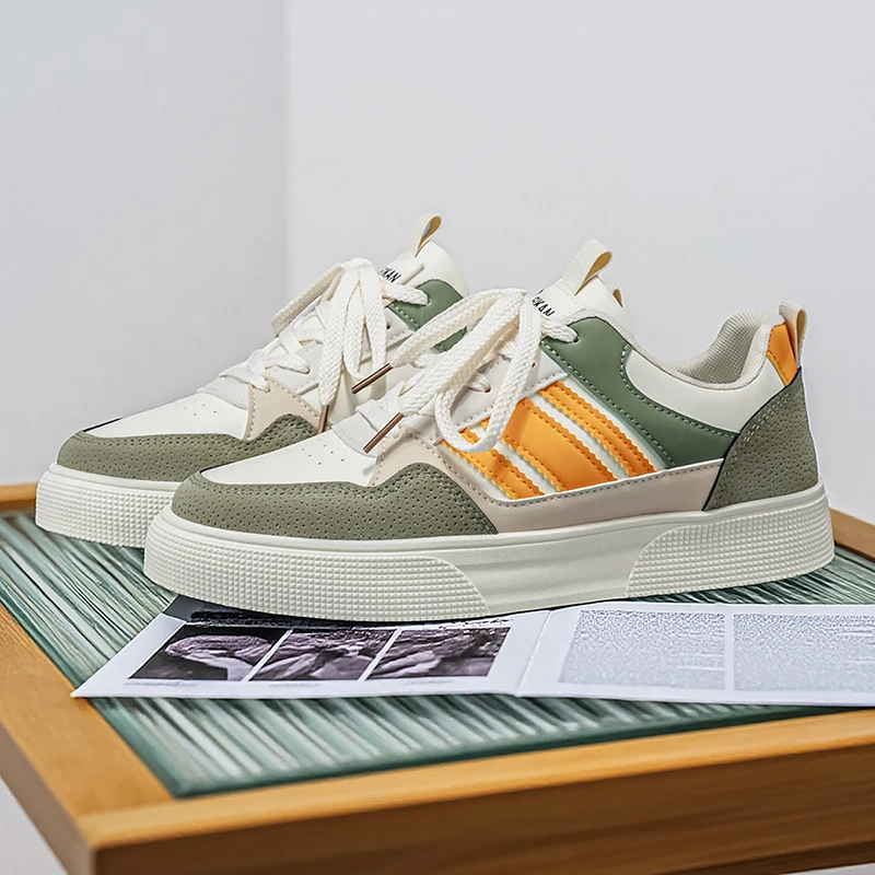 

Men’s Low-Top Color Block Sneakers, Casual Lace-Up Skate Shoes for Men