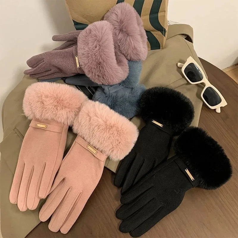 Fashion Winter Women Gloves Autumn Cute Furry Warm Mitts Full Finger Mittens Female Outdoor Sport Cycling Gloves