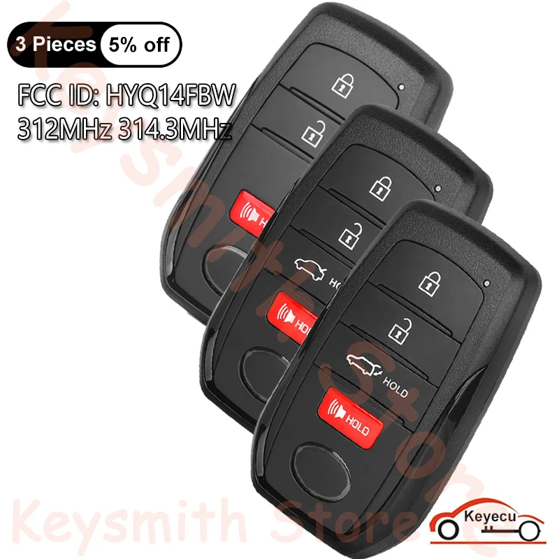 KEYECU 3 4 Buttons 312MHz 314.3MHz 4A Chip for Toyota Corolla Cross 2022 2023 Auto Smart Remote Control Key Fob FCC ID: HYQ14FBW