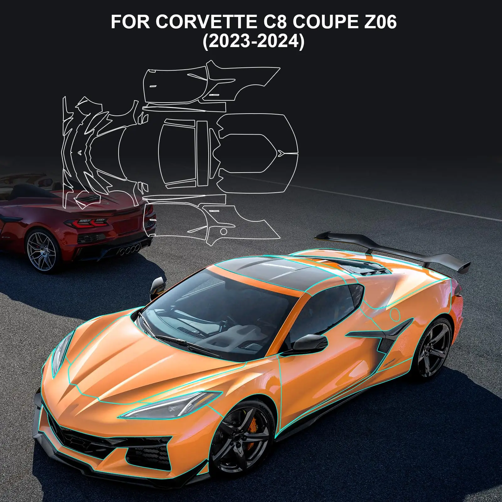 

For Corvette C8 Coupe Z06 2023-2024 TPU Paint Protection Film Self-Healing Clear Bra Pre-cut PPF Kit Anti-Scratch Resistant