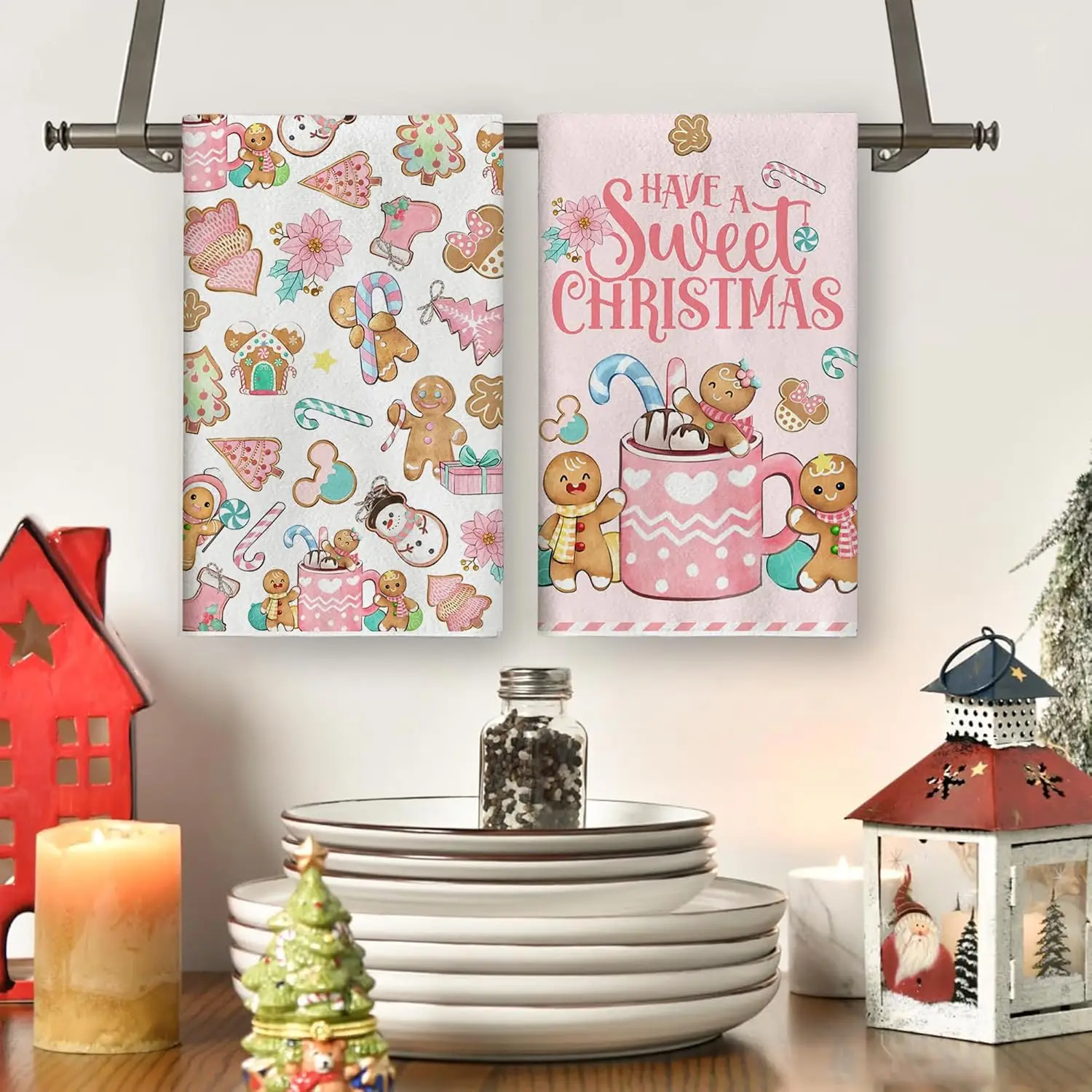 

Рождественские розовые пряничные кухонные полотенца для посуды, чистящие средства, впитывающие зимние рождественские полотенца для рук, рождественские украшения
