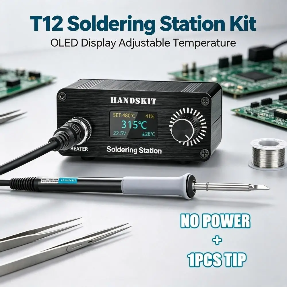 T12-942 OLED Digital Mini Soldering Station, Anti-Slip Soldering Handle + T12Tip Set for Laboratory Electronics Soldering Work
