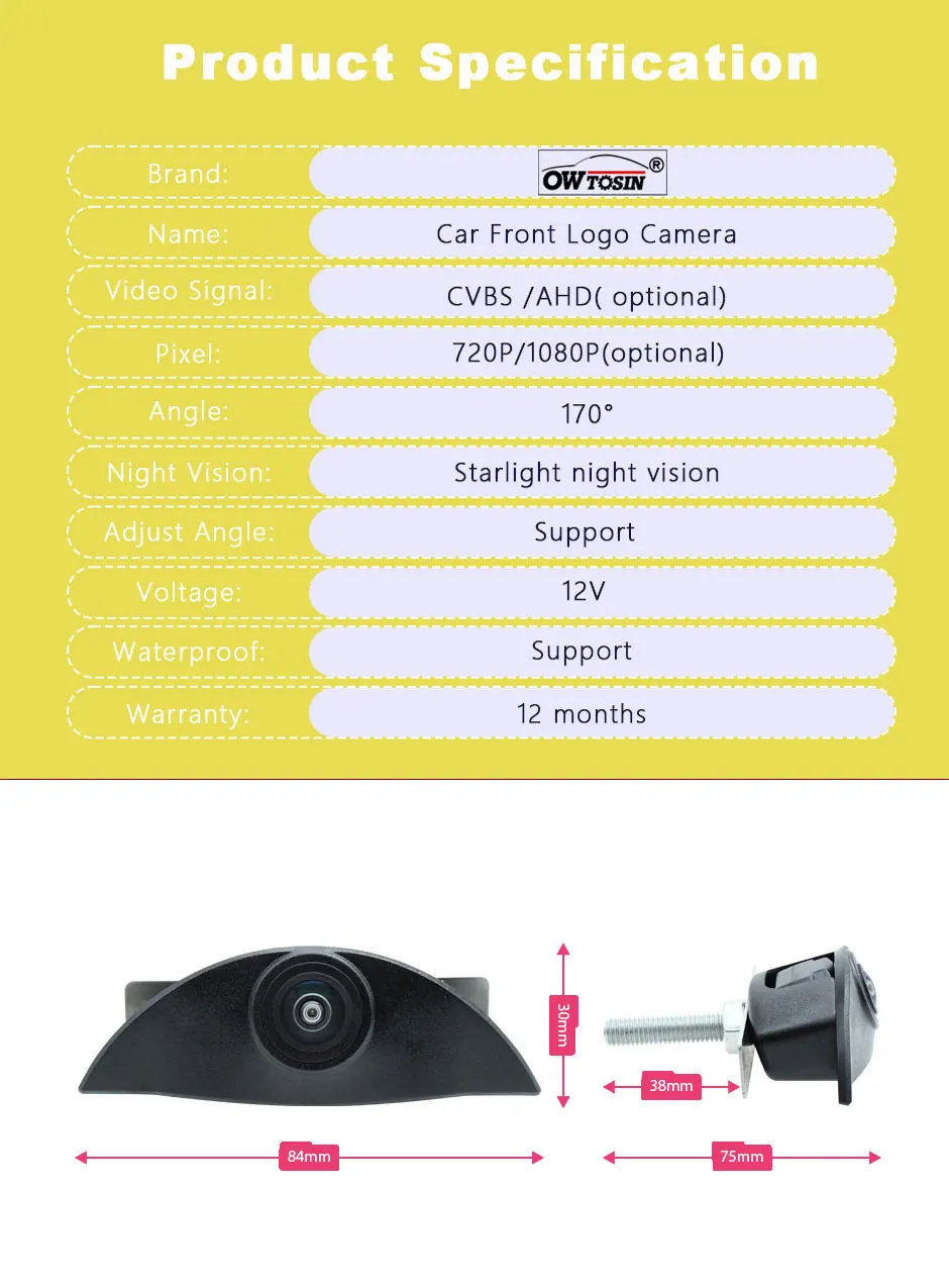 For Volvo XC60 XC70 XC90 S40 S60 S80 S90 C30 C70 V40 V50 V60 70 90 Front Logo View Camera 1920*1080P AHD Vehicle  Car Camera view 2