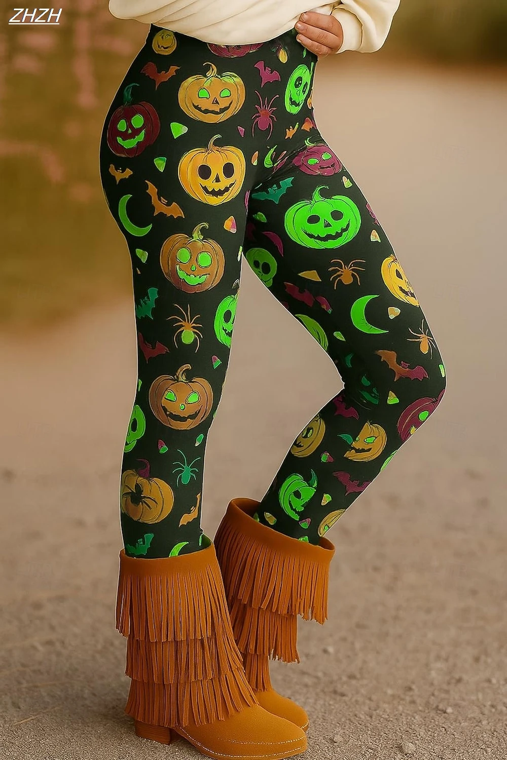 Women's Leggings Halloween Pumpkin Graphic Pants Trousers Polyester Spandex Stretch Elastic Waist,Control Fall Winter Streetwear