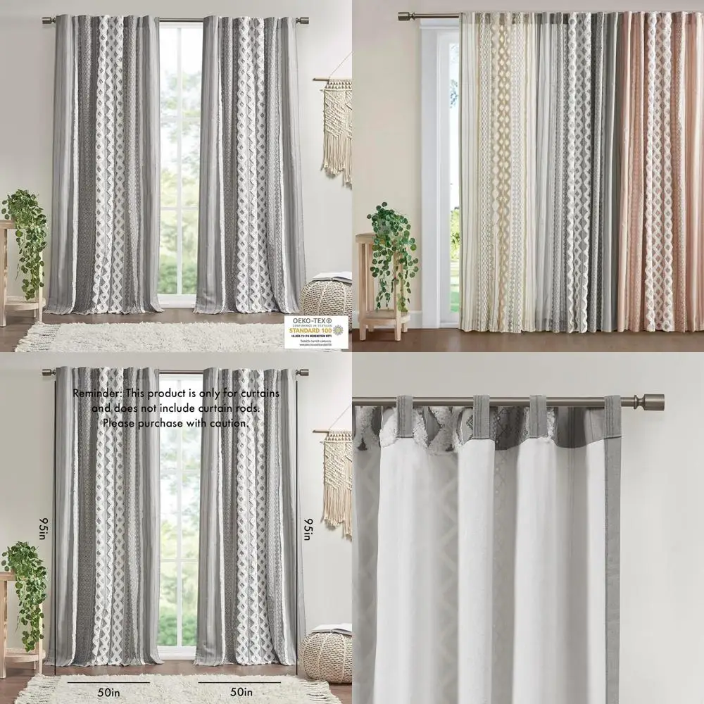 Gray Chenille Striped Cotton Curtain Panels with Lining, 50x95, Suitable for Durable Window Treatments