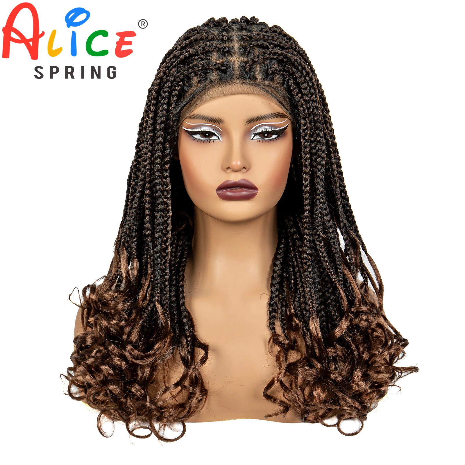 Synthetic Lace Braided Wigs Knotless Braided Full Lace Wig 22Inch Boho Box Braid Wig Natural Braid Wig with Curly Ends for Woman