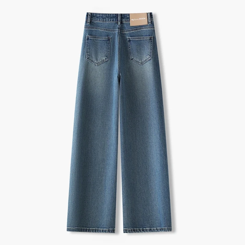 Cintura alta quente diamante jeans verão retro arco bordado perna reta calças jeans 2025 casual azul pernas largas