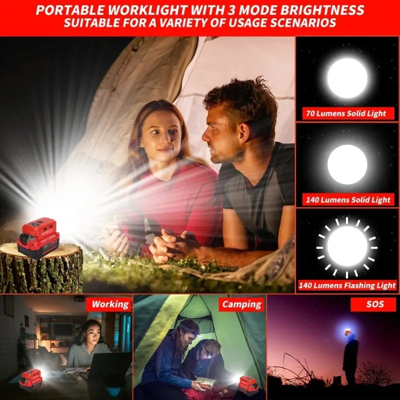 LED-Arbeitslicht, USB-Telefonladegerät, kompatibel mit Black Decker/Craftsman 20 V Lithium-Ionen-Akku, Dual-Port-Powerbank