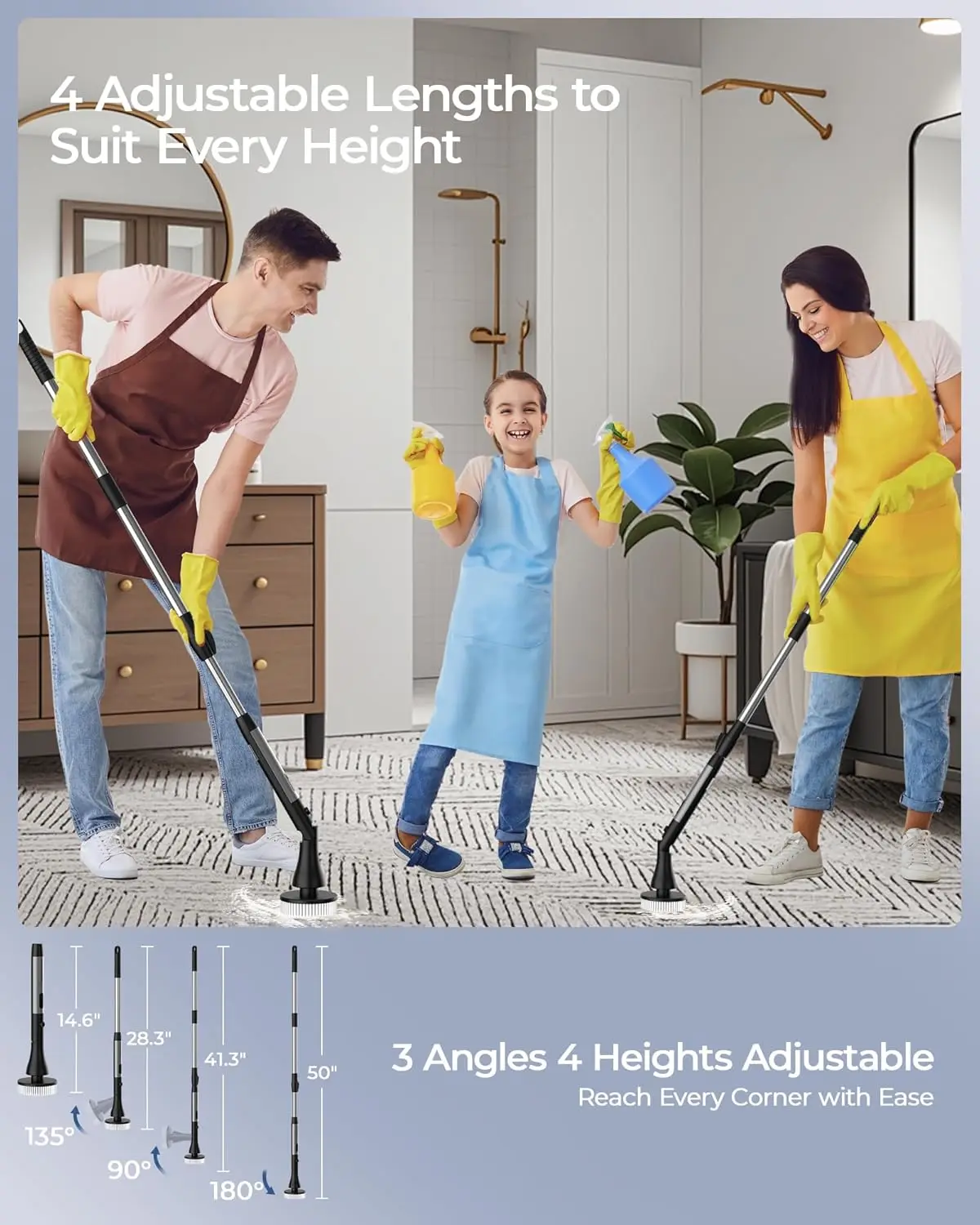 Electric Spin Scrubber with 9 Brush Heads, 3-Angle Adjustable, 3-Speed, LED Battery Display – Cordless Bathroom & Tile Cleaner