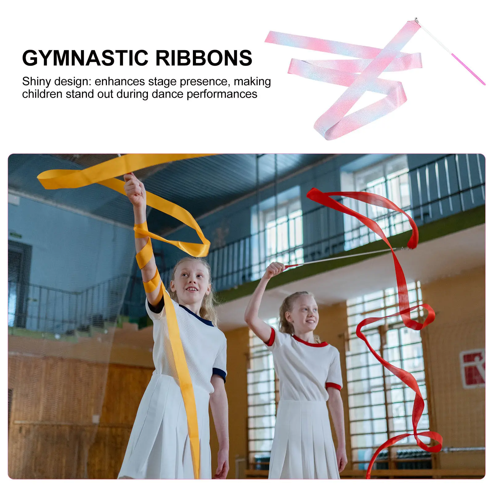 4Pcs Rhythmic Gymnastics Ribbon Shiny Gradient 2 Meter Dance Streamers for Kids Ballet Parties Performances Outdoor Playing