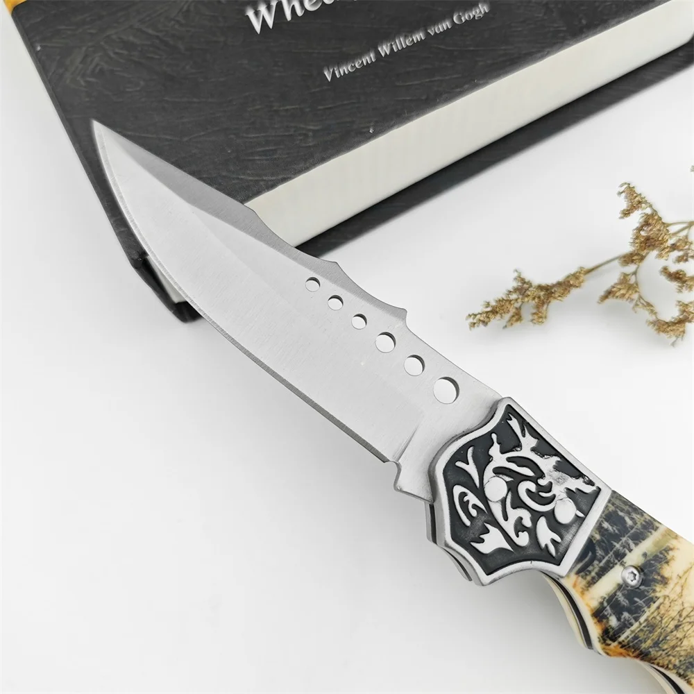 Folding Pocket Knife High Quality 5Cr13Mov Blade ABS Deer Pattern Handle EDC Outdoor Survival Camping Tactical Hunting Knife