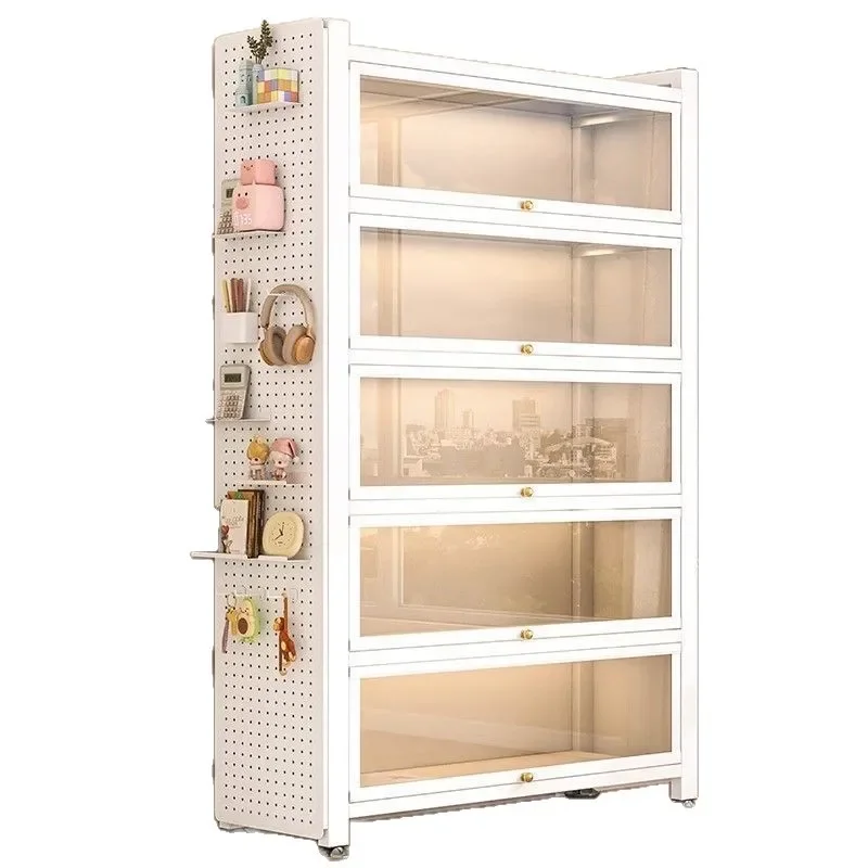 steel-bookcase-with-glass-doors-iron-display-cabinet-leather-accent-storage-locker-for-home-office-dustproof-figure-showcase