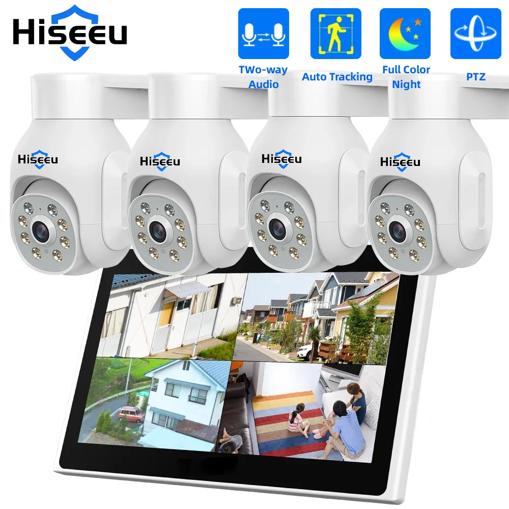 

Hiseeu 10CH 3MP Wireless Security Cameras Kit Outdoor Waterproof IP Camera Surveillance CCTV System Set with 10.1" Monitor NVR