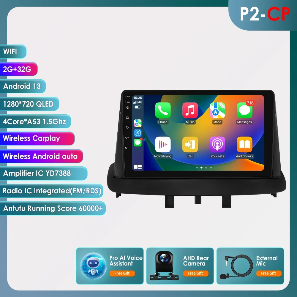 OSSURET Android Autoradio Speler voor Renault Megane 3 Fluence 2008-2014 Carplay Auto GPS 2 DIN Auto Multimedia door Snapdragon 6115