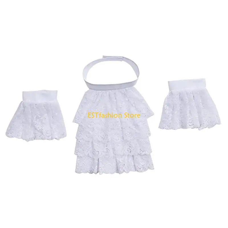 y5gc-conjunto-fundas-brazo-con-flores-encaje-cuello-falso-para-mujer-nina-fiesta-te-y-uso-diario