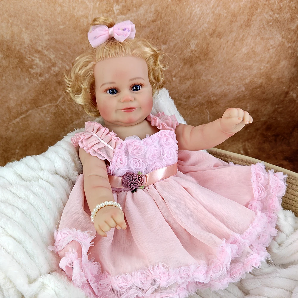 50CM 20Inch Transplant Blonde Hair Reborn Girl Doll Lifelike Full Soft Vinyl Body Alive Dress Up Companion Toys Birthday Gift