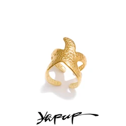 Yhpup Ocean Style Waterproof Hammer Metal Starfish Open Ring 18K PVD Plated Summer Daily Jewelry Hypoallergenic