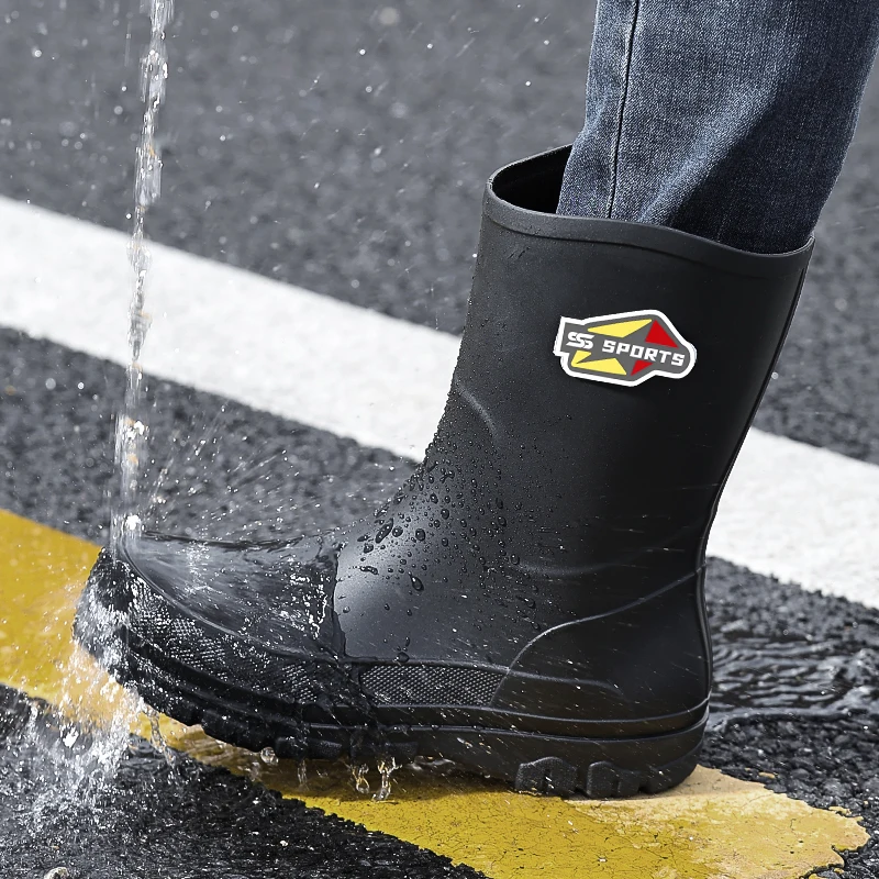

Large Size Men's Fashionable Mid-Calf Rain Boots Anti-Slip Wear-Resistant Rubber Fishing Mountain Climbing Chef Water Shoes