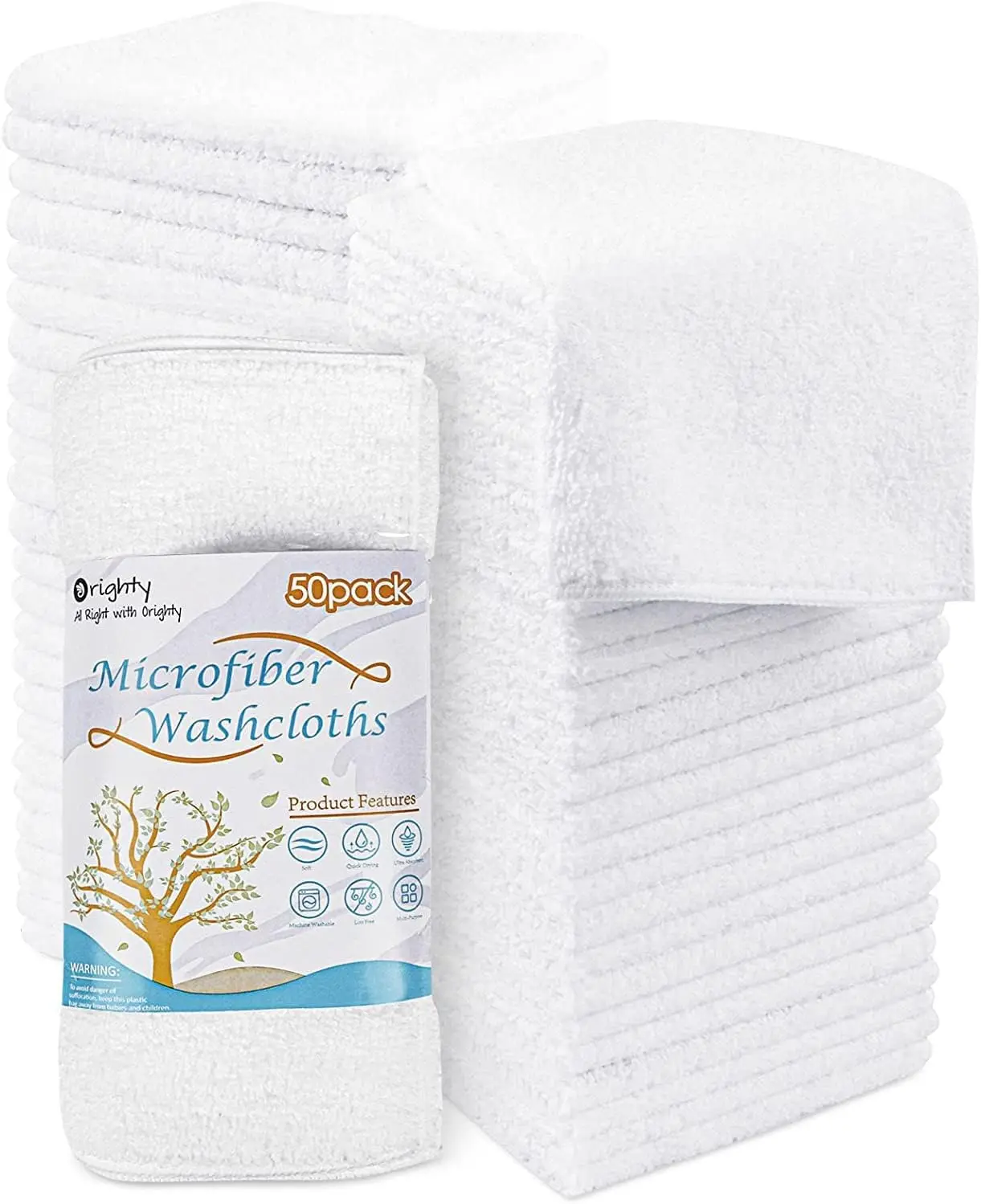 50 Pack Microfiber Washcloths, Highly Absorbent & Soft, 12x12 Inch, Multi-Purpose Towels for Bathroom, Gym, Travel