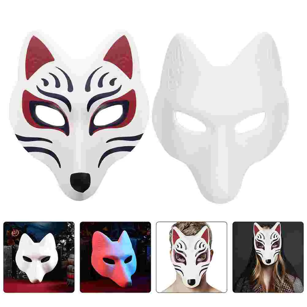 2 Pcs Fox Mask Blank DIY Masks Masquerade Bulk White Adult Decorate for Women Teenager Cosplay Manual Miss