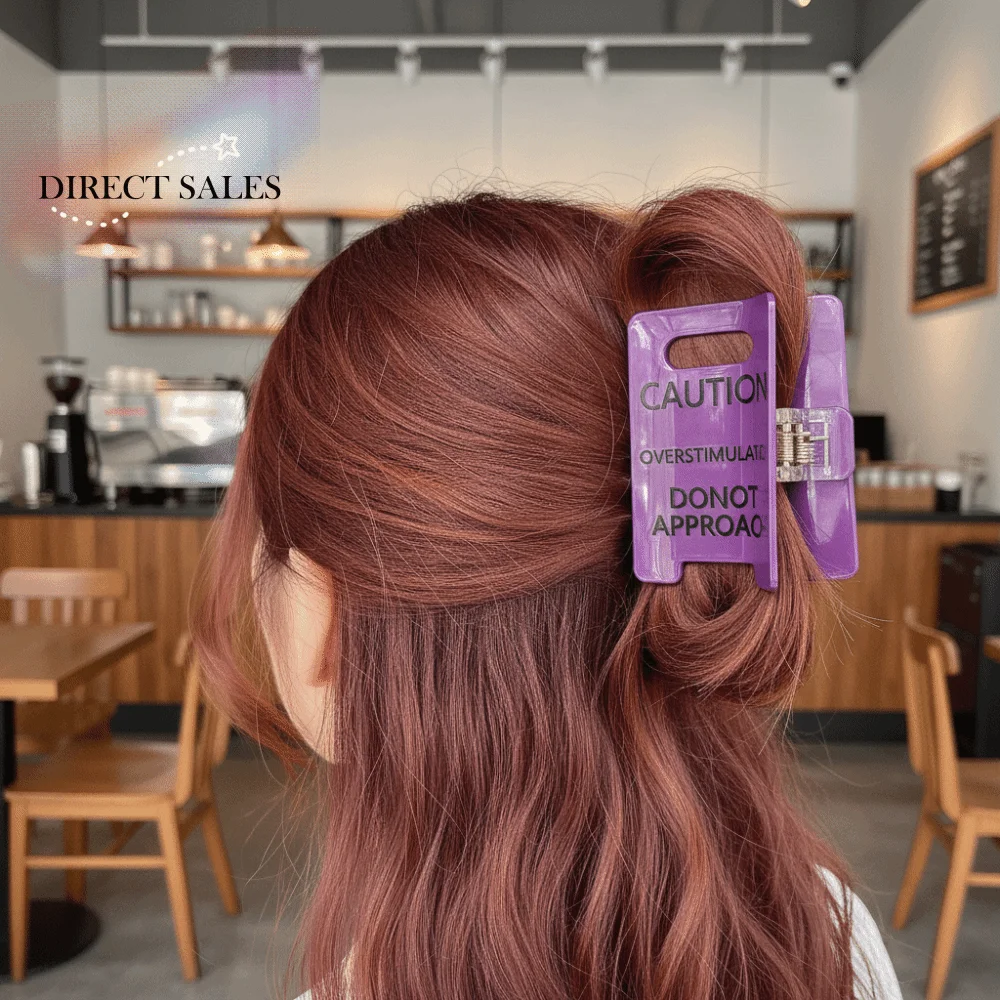 Novelty Caution Sign Hair Claw Clip Thick Hairs Design Warning Message Overstimulated Hair Clip Safety Awareness Sensory Input