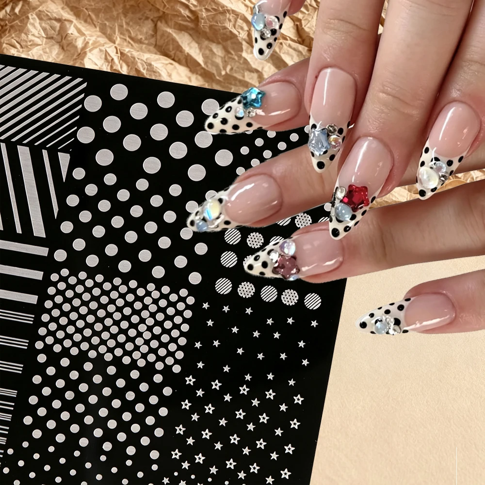 9.5*14.5cm Polka Dot Star Nail Stamping Plate Nail Art Stamp Striped Wave Line Manicure Printing Stencil Nail Decorations Tools