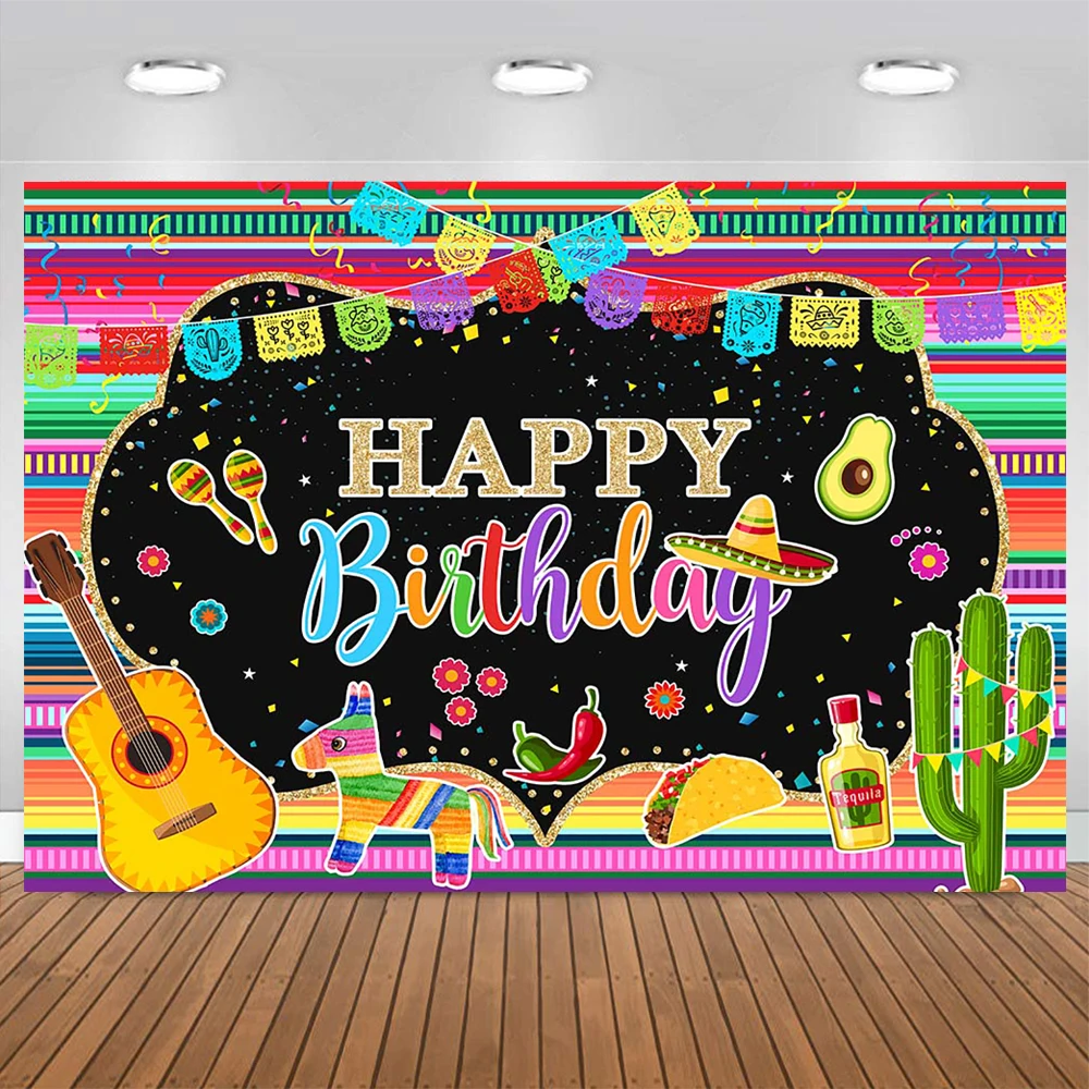 Mexican Fiesta Birthday Music Party Photography Backdrop Taco Cactus Flower Background Adult Bridal Shower Bachelorette Decor