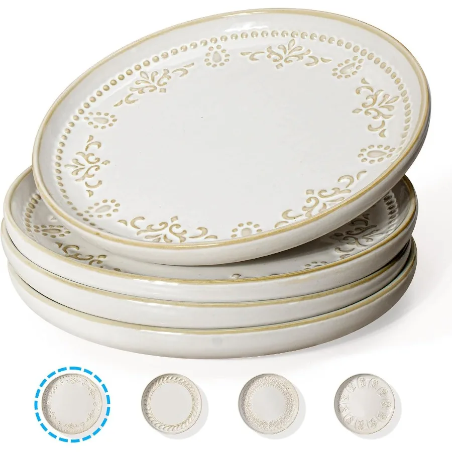 

Набор из 4 тарелок для салата с тиснением для закусок 8,5 дюймов, керамическая маленькая обеденная десертная тарелка с кромками для кухни, микро