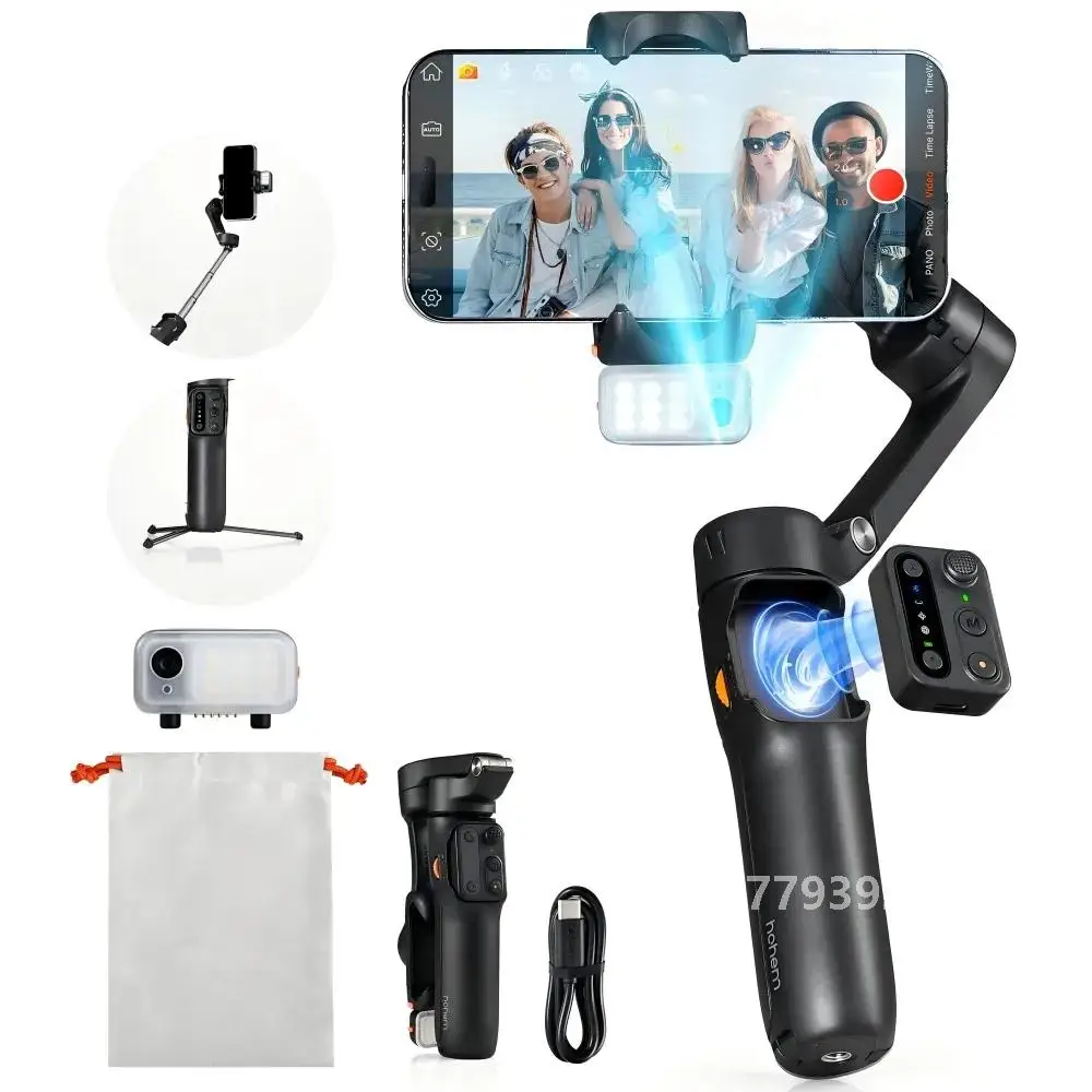 hohem Official V3 Smartphone Stabilizer Ai Face Tracking 3-Axis Phone Gimbal Built-in Selfie Stick Portable iPhone16/Samsung