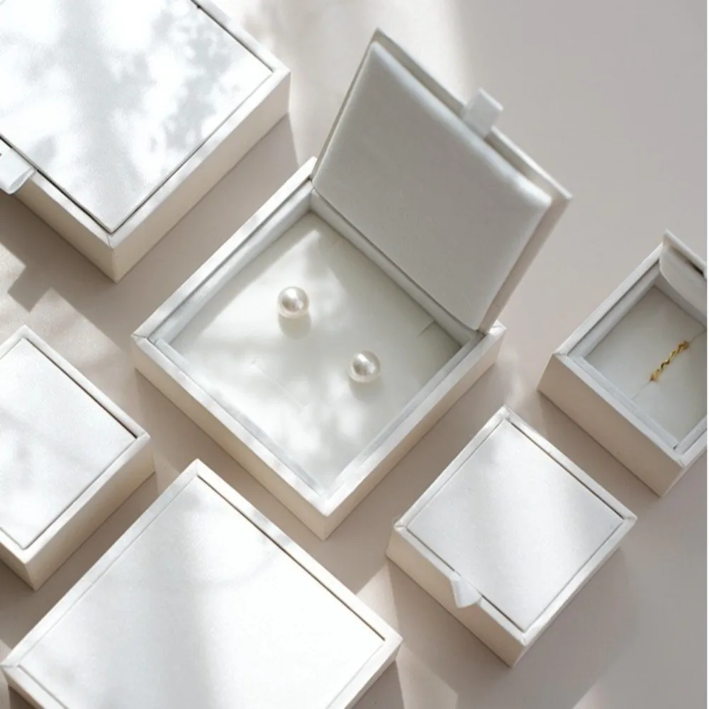 Elegant White/Pink Jewelry Packaging Box Satin Display Organizer Earring Organizer Box Gift Storage Box Earring