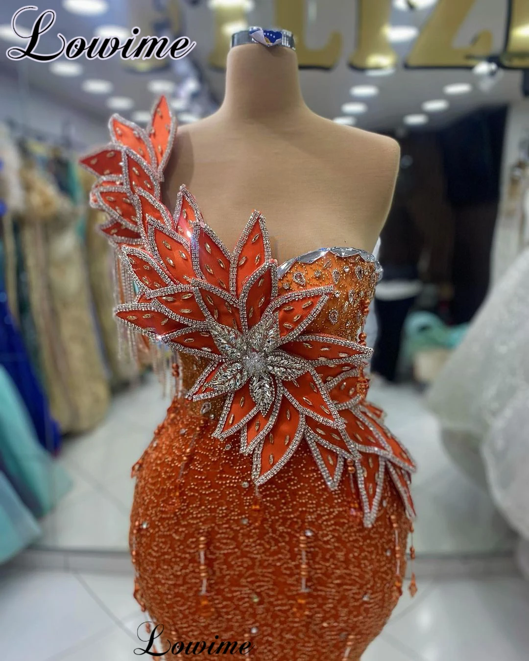 Burnt Orange Crystals Prom Dresses Mermaid One Shoulder Elegant Cocktail Dresses Vestidos De Cóctel Awards Ceremony Dresses