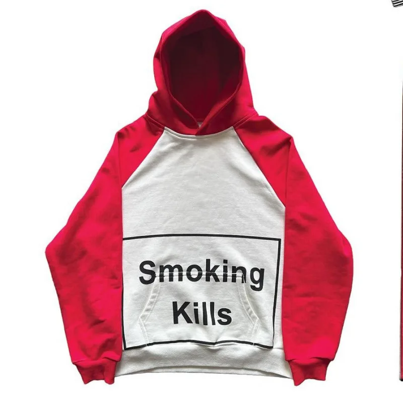 American street retro style, contrast design hoodie, letter printed pattern, autumn and winter fashion casual unisex hoodie