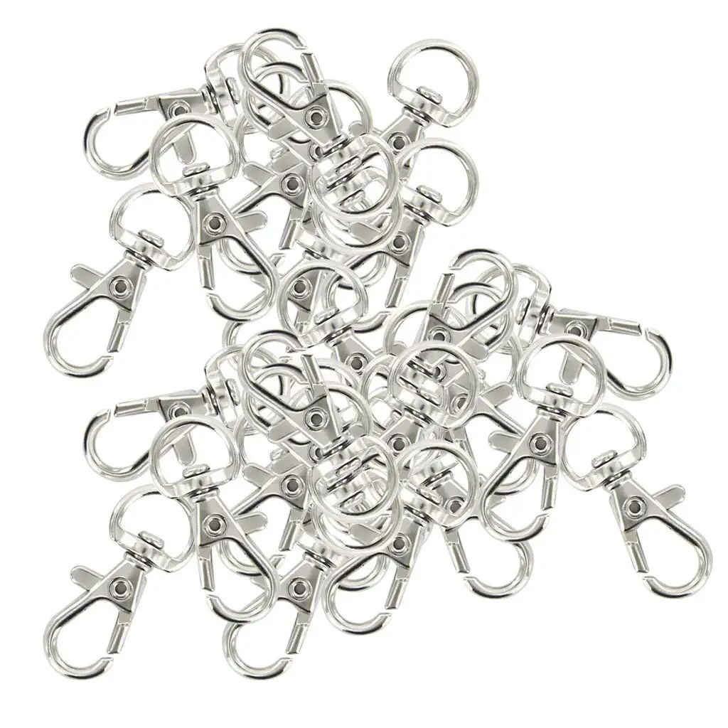 30pcs Swivel Carabiners Keychain Silver Color