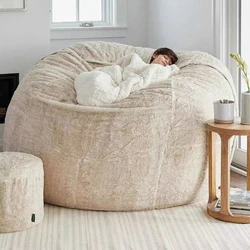 Double Bedroom Balcony Large Couch Home Sponge Bed Bean Bag Chair Cover Slipcover Round Soft Fluffy Cover No Fillings Only Cover