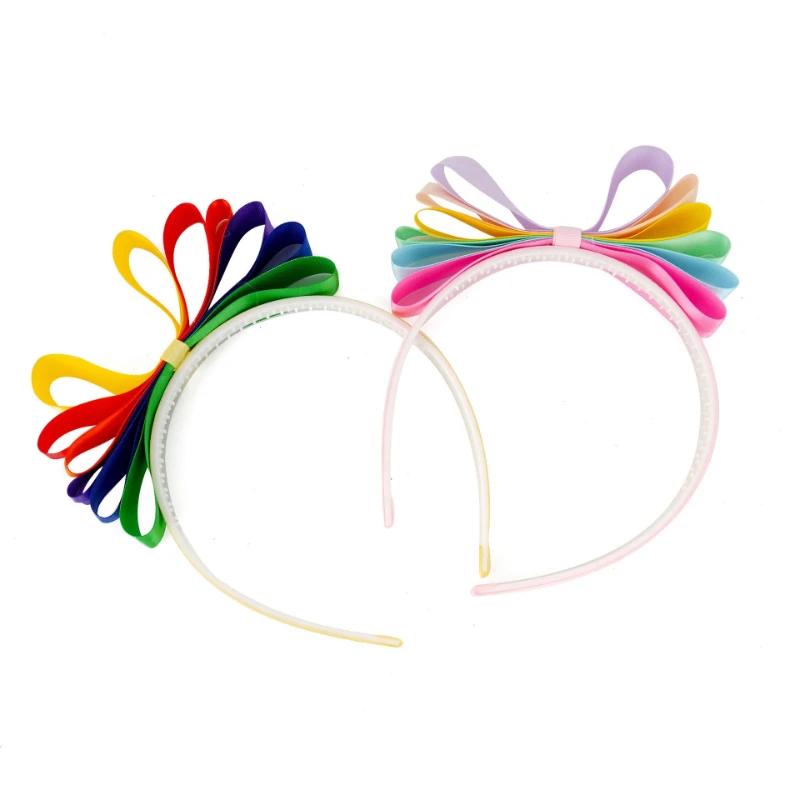 Rainbow Ribbon Bow Headband Sweet Girls Hair Hoop Colorful Party Hair Accessory for Birthday Holiday Celebration Dress Up Decor view 4
