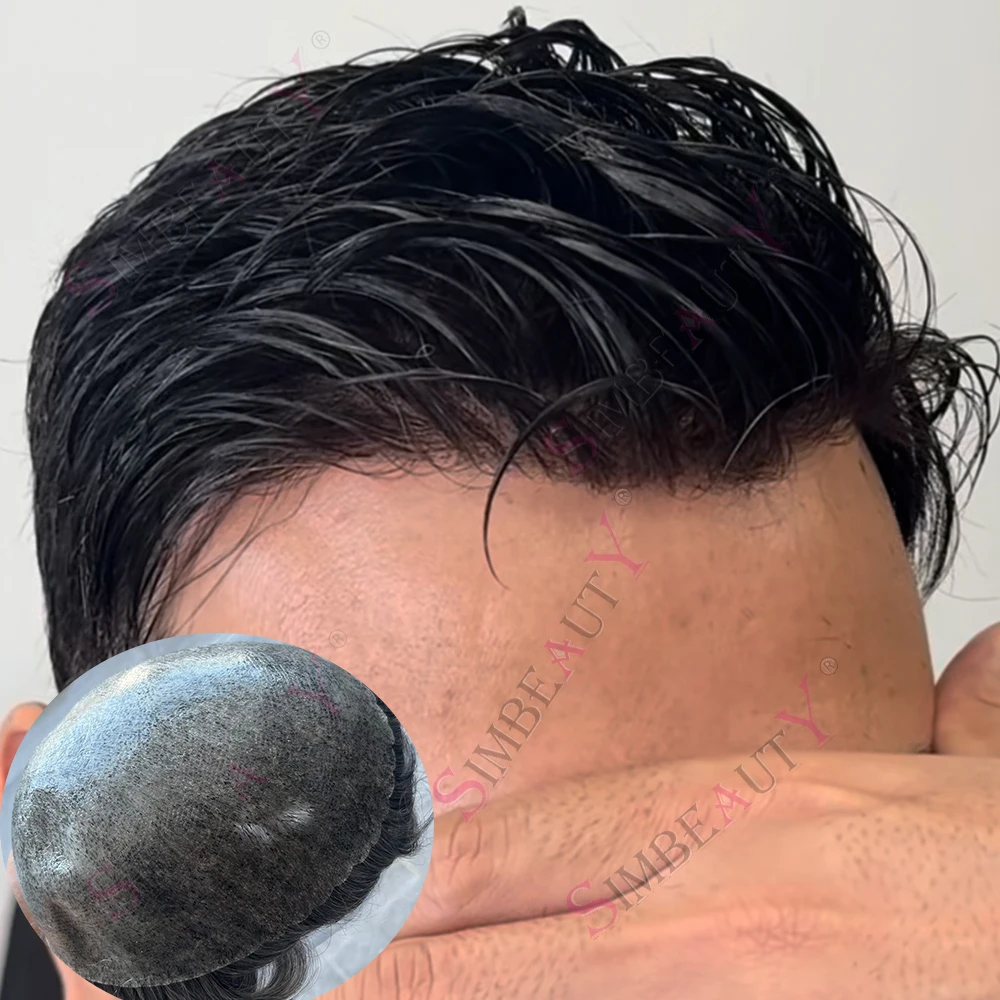 Super Natural Hairline Men's Toupee Black 1B50 1B80 Dark Brown Gray Transparent PU Undetectable Durable Thin Micro Skin Prosthes