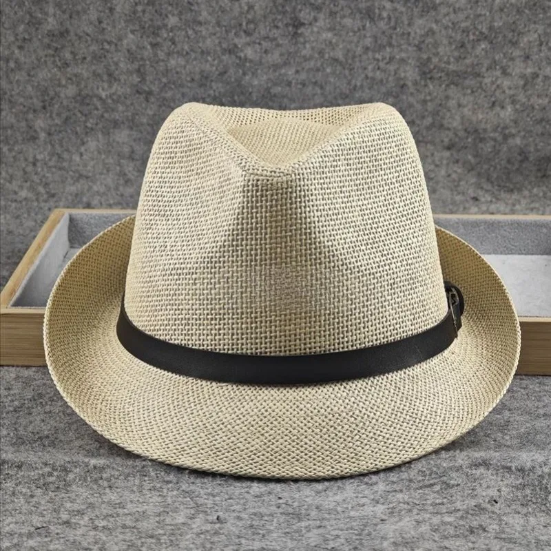 Unisex Summer Stiff Straw Jazz Fedora Hat Large Size Sun Beach Cap
