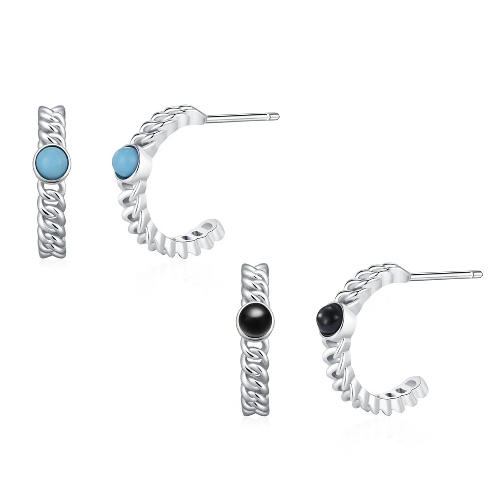 

Vintage S925 Sterling Silver Geometric Braided Hoop Earrings for Women - INS-Style Simple & Delicate Turquoise Fashion Jewelry