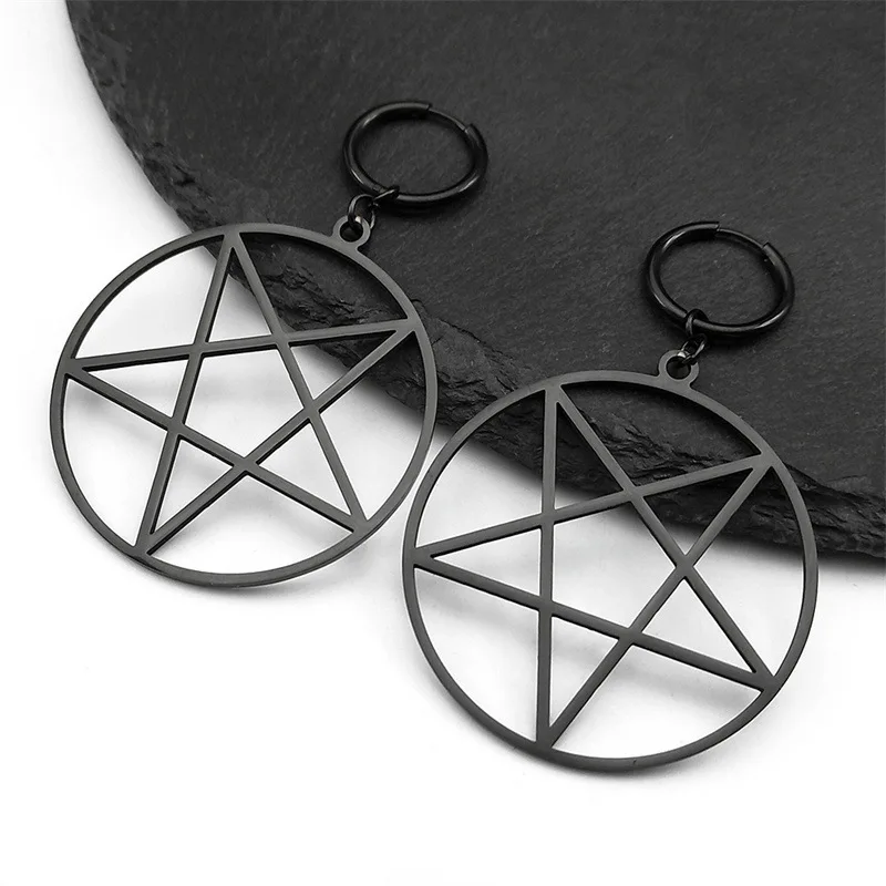 New style Gothic style exaggerated ring big five-pointed star ring earrings temperament everything simple hollow stainless steel