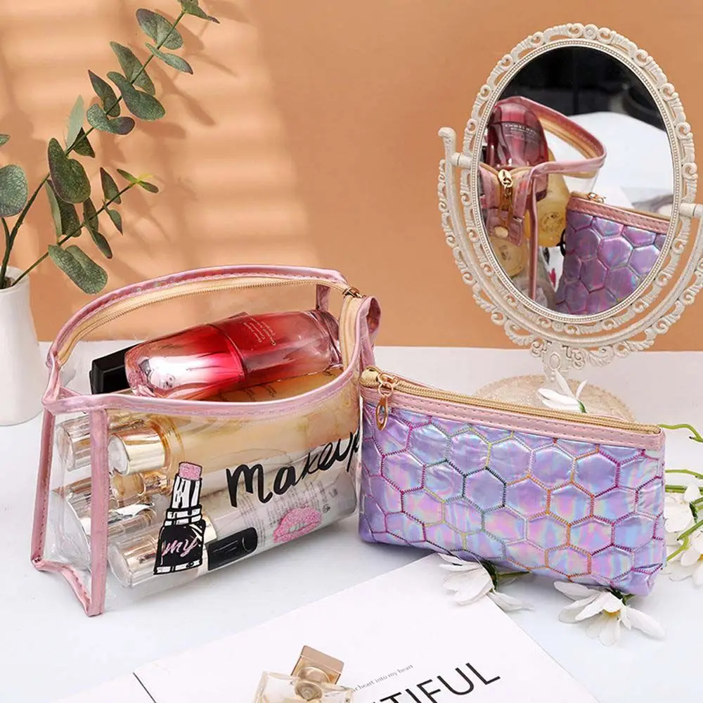 2pcs/set Korean Style Earphone Bag Traveling Lipstick Bag Storage Bag Football Lines Bag Transparent Cosmetic Bag Makeup Bag