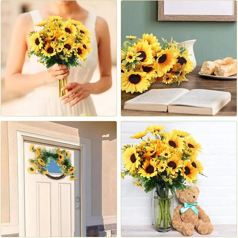 Künstliche Sonnenblumen, Sträucher, Kunstblumenstrauß für Garten, Zuhause, Hochzeit, Café, Laden, Partydekoration – Detail 1