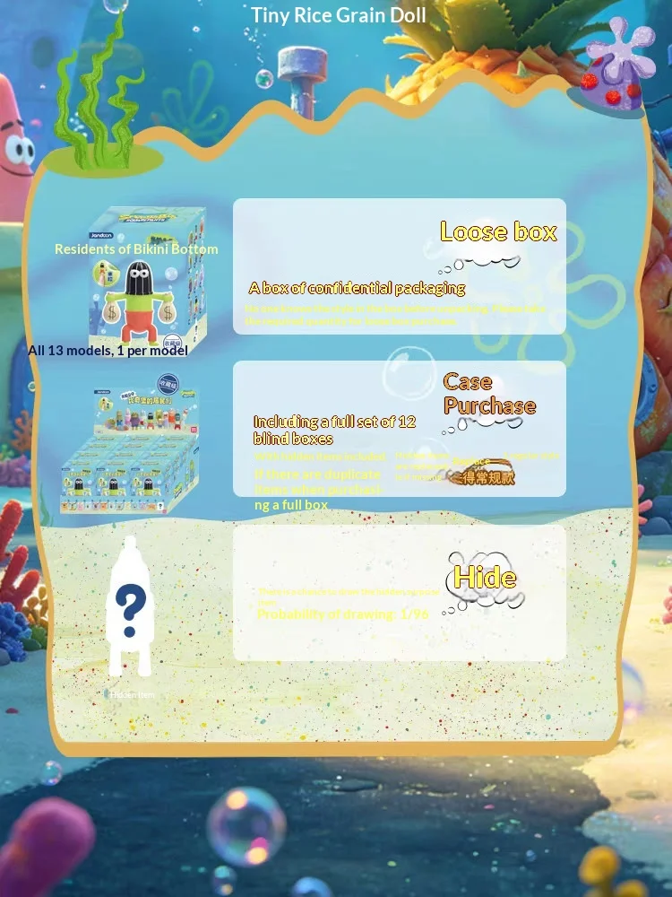 Original SpongeBob Bikini Bottom Bewohner Mini-Bean-Figur Blindbox Hintergrund-Fisch-Puppe Tischdekoration Anime Sammlerstück Geschenk – Detail 16