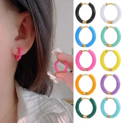 1 Pair Colorful Enamels Hoop Earrings for Women Trendy Dripping Oil Huggie Earrings Stainless Steel Jewelry